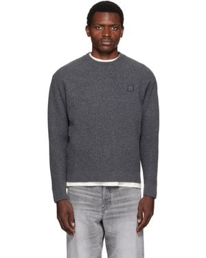 Maison Kitsuné Fox Head Wool Ribbed Sweater - Gray