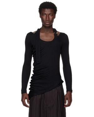 Jean Paul Gaultier Ribbed Twisted Double Layer Piercing T-Shirt - Black