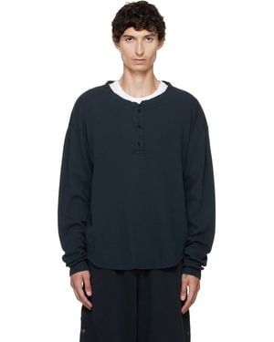 Les Tien Thermal Baseball Hem Henley - Blue