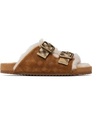 Burberry Check Shearling Urchin Sandals - Brown