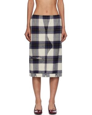 Pushbutton Check Pants Upside Down Midi Skirt - Black