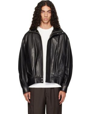 Arma Paulo Leather Funnel Neck Jacket - Black
