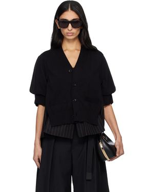 Sacai Chalk Stripe & Cotton Knit Cardigan - Black