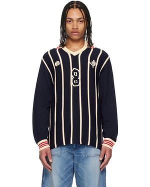 rice nine ten Knitting Long Sleeve Soccer Jersey Polo - Blue