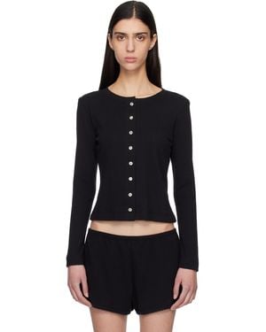 Leset Pointelle Classic Crew Cardigan - Black