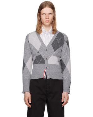 Thom Browne Argyle Intarsia Cashmere V Neck Cardigan - Gray