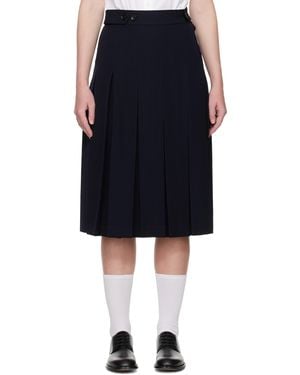 Comme des Garçons ネイビー ウール プリーツ ウエストボタン ミディアムスカート - ブラック