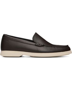 BOSS Tumbled-Leather Logo Detail Loafers - Black