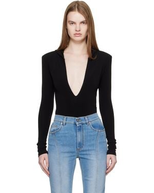 Mugler Hooded V-neck Bodysuit - Black