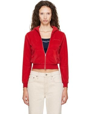 Sporty & Rich Signature Logo Krystal Zip Hoodie - Red