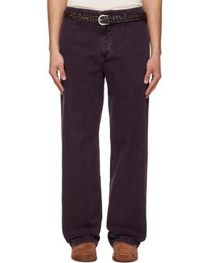 Tonywack Burgundy Garment Dyed Cotton Straight Trousers - Blue