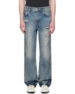 Represent ブルー R3 デニム ディストレス バギージーンズ