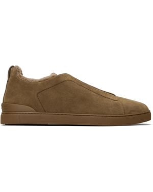 ZEGNA ブラウン Triple Stitch スエード スニーカー - ブラック