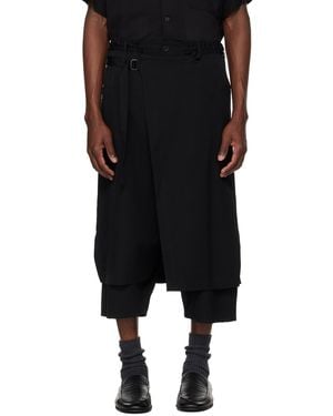 Yohji Yamamoto Wool Gabardine Standard Wrap Pants - Black