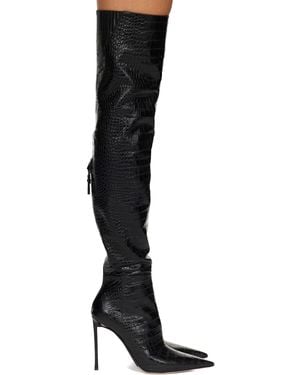 Tom Ford Bottes Cuissardes Vertigo En Cuir Lustré Gaufré Façon Croco - Noir