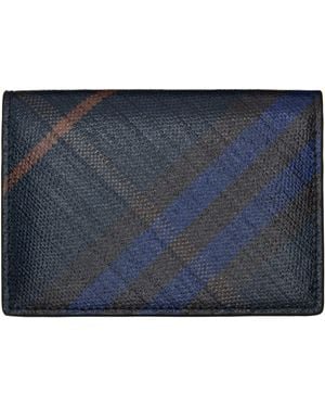 Burberry Porte-Carte À Deux Volets Bleu Marine À Carreaux