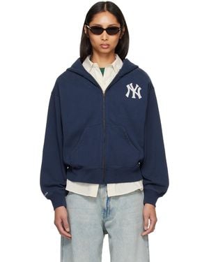 Sporty & Rich Heritage Yankees Serif Zip Hoodie - Blue