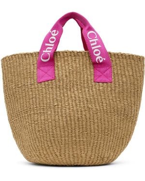 Chloé キッズ｜Mifukoエディション ブラウン ラフィア トートバッグ - メタリック