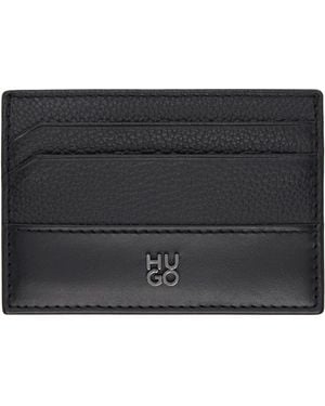 HUGO Stacked-Logo Trim Card Holder - Black