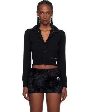 Marine Serre Merino Wool Knit Cropped Cardigan - Black