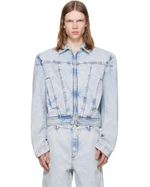 Louis-Gabriel Nouchi Wide-Shoulder Zipped Denim Jacket - Blue
