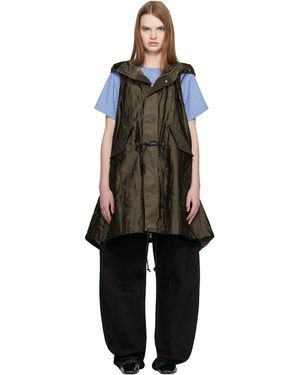 Sacai Khaki Quilted Satin Hooded Vest - Black