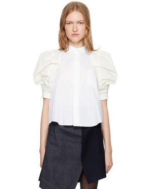 Sacai Poplin Puff-Sleeve Spread Collar Shirt - White