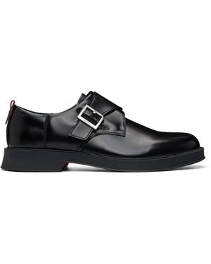 HUGO Leather Logo Buckle Monkstraps - Black