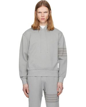 Thom Browne Solid Loopback Overdyed-Bar Hoodie - Grey