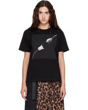 Sacai T-Shirt Noir À Image De Tulipe