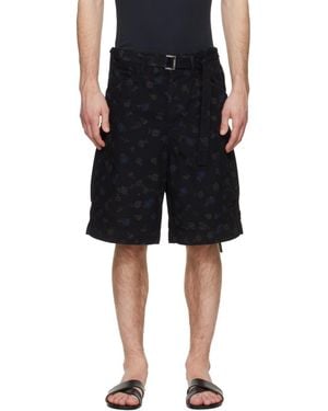 Sacai Overdyed Floral Print Cargo Shorts - Black