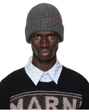 Marni グレー シェットランドウール ビーニー - ブラック