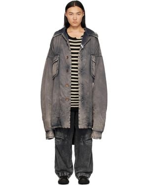 Maison Mihara Yasuhiro グレー Huge ディストレス パファー シャツ - ブラック