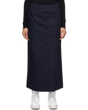 Raf Simons Navy Buttoned Denim Midi Skirt - Blue