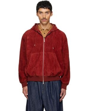 Ferragamo Burgundy Suede Blouson Hoodie - Red