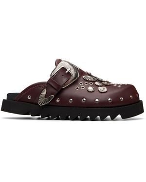 Toga Virilis Ssense Exclusive Burgundy Eyelet Metal Sabot Slip-On Loafers - Black