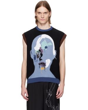 Kidsuper ブラック Reverse Knit Patchwork Face セーター
