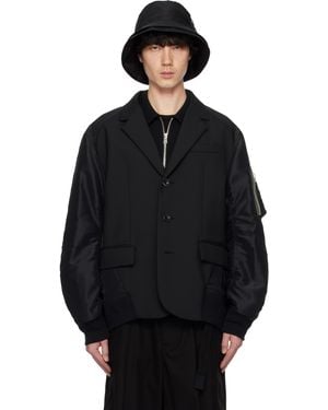 Sacai ブラック Suiting Bonding Mix テーラードジャケット