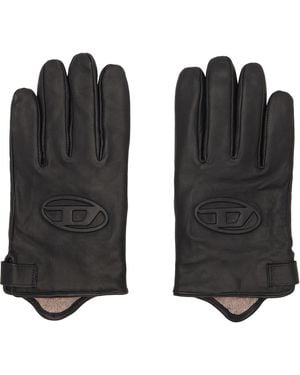 DIESEL 3D Oval D Logo Leather Gloves - Black