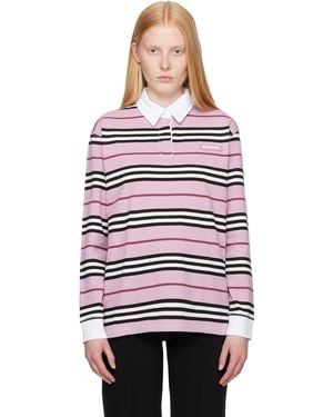 Burberry Long-Sleeve Striped Cotton Polo - Red