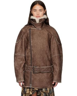 DIESEL Double-Breasted Aviator-Biker Coat - Brown