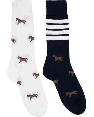 Thom Browne Funmix Geese Jacuquard Mid Calf Socks - Blue