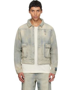 Reese Cooper Concealed Button Denim Trucker Jacket - Multicolor
