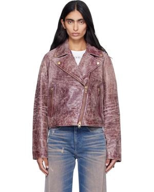 DIESEL Treated Leather Biker Jacket - Red