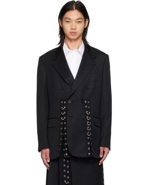 Simone Rocha Double Breasted Grommet Ring Hem Slice Blazer - Black