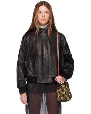Nour Hammour Rios Leather Bomber Jacket - Black