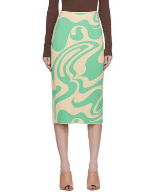 Sportmax Green & Beige Sax Midi Skirt
