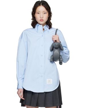 Thom Browne Solid Poplin Crest Embroidery Armand Supersized Shirt - Blue