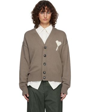 Ami Paris Taupe Wool Ami De Coeur Cardigan - Multicolor