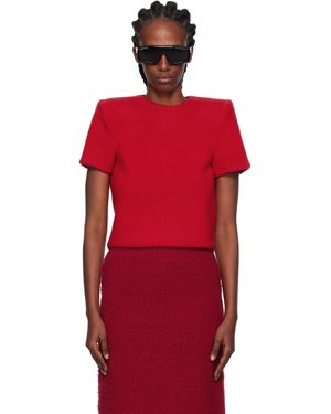 Pushbutton T-Shirt Rouge En Tricot À Épaules Rembourrées